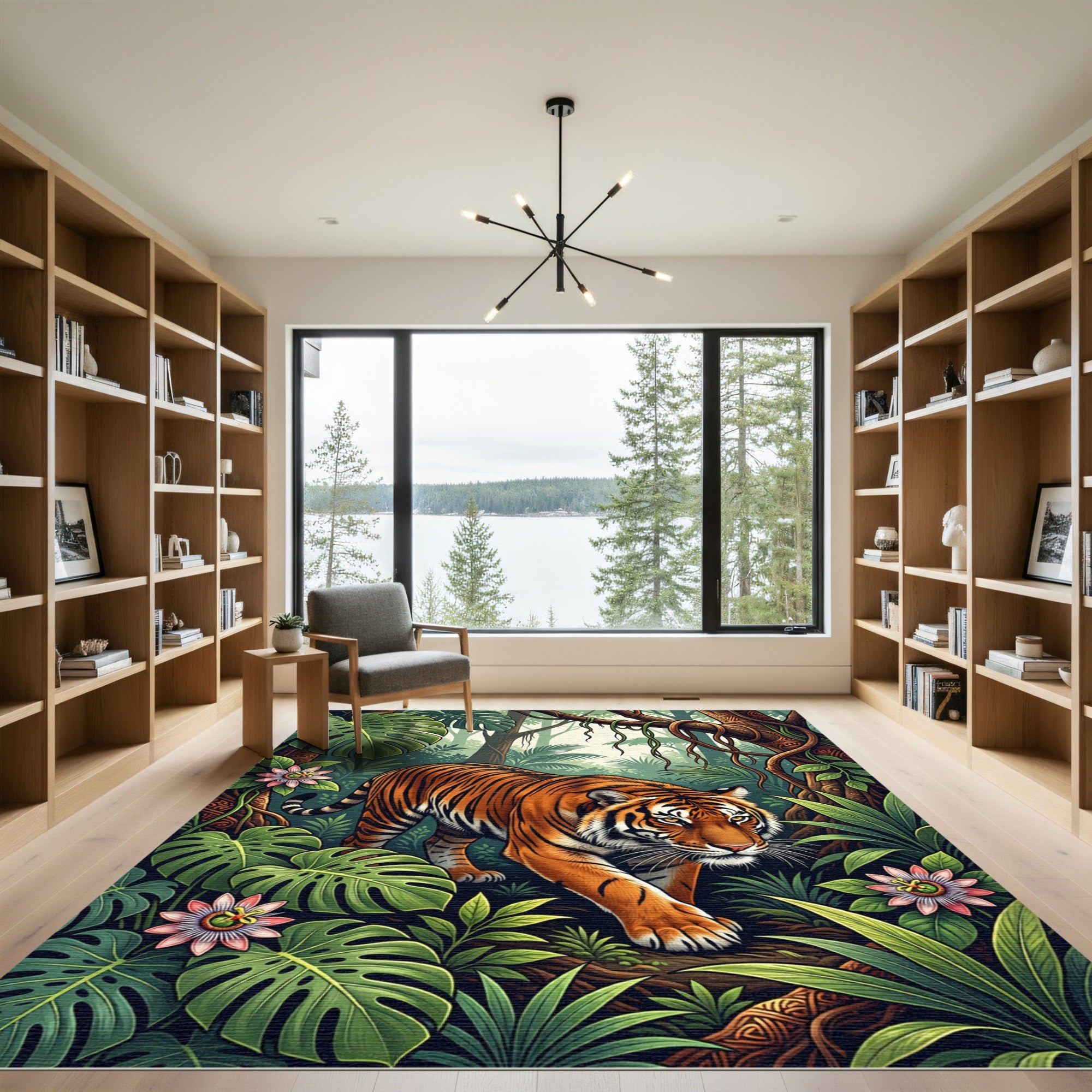 Vibrant Orange Tiger Lush Tropical Jungle Rug