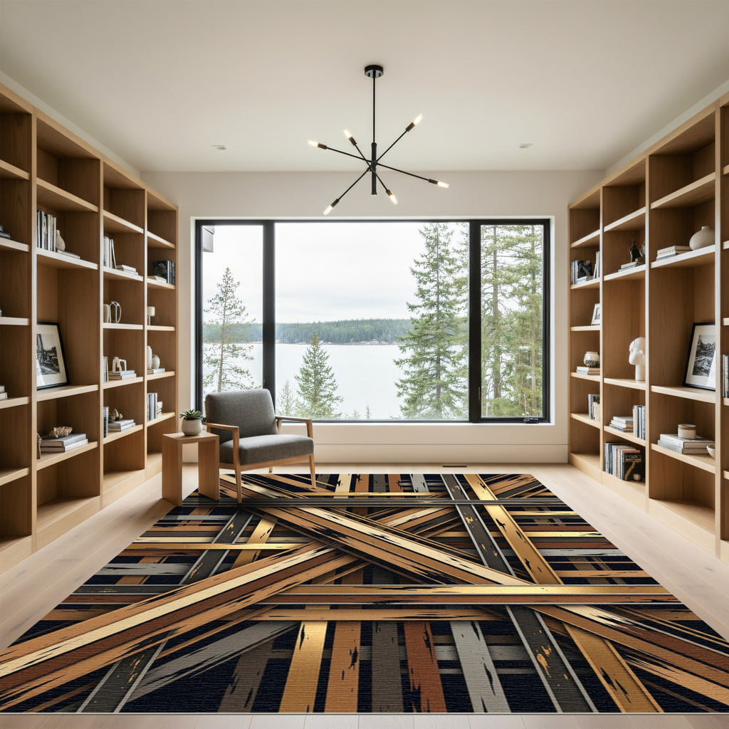 Intersecting Wood Grain Bands Rug