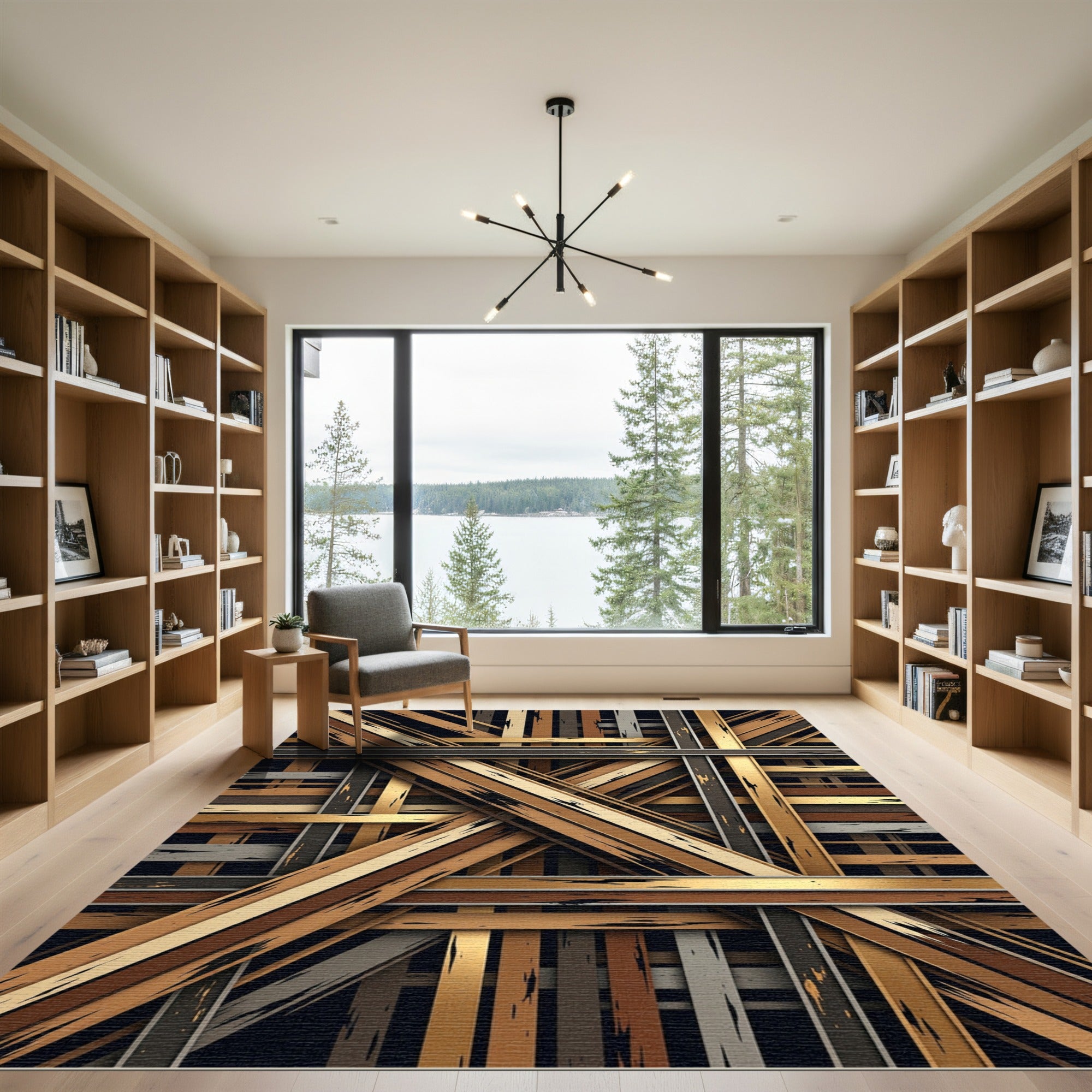 Intersecting Wood Grain Bands Rug