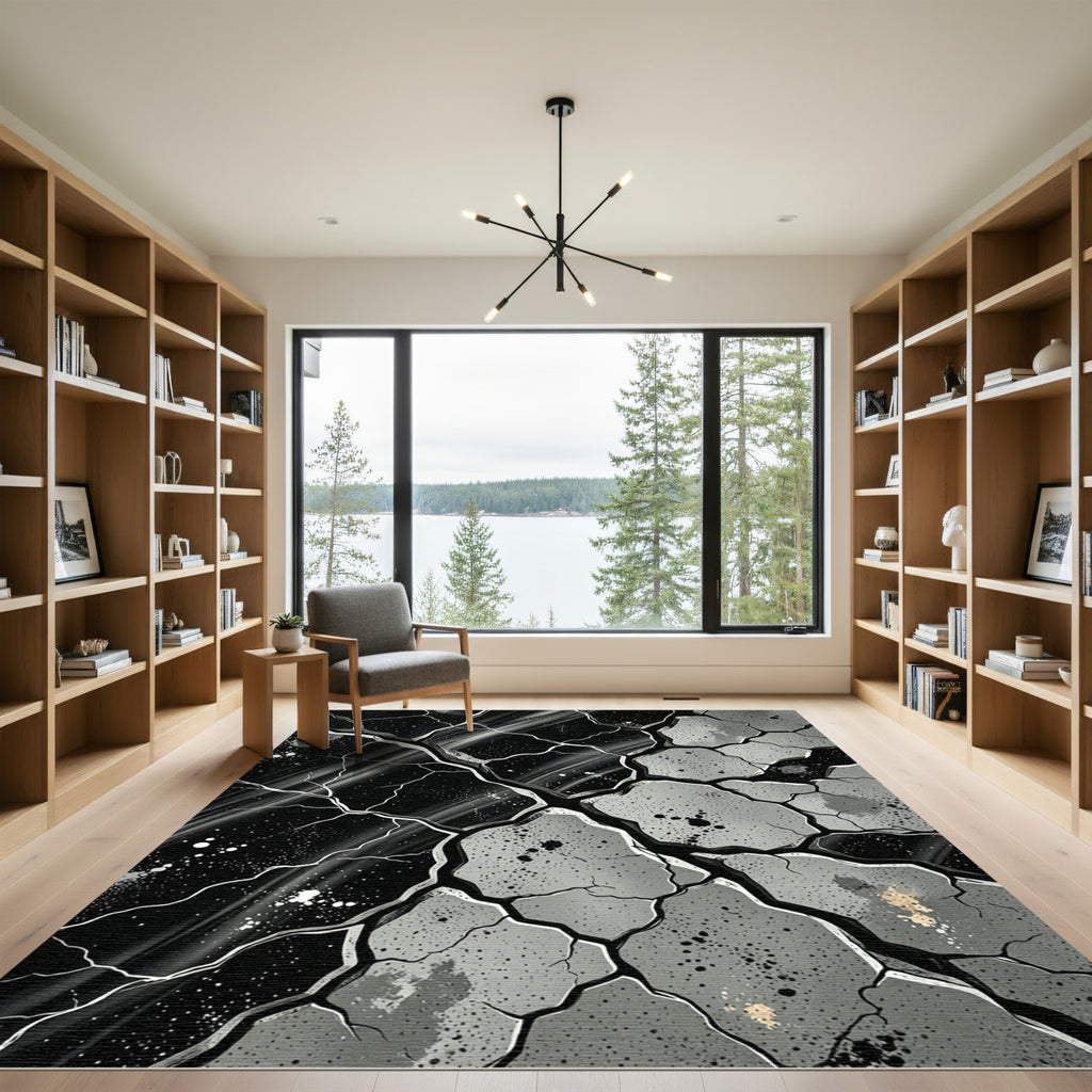 Monochromatic Cracked Geo Fragmentation Rug