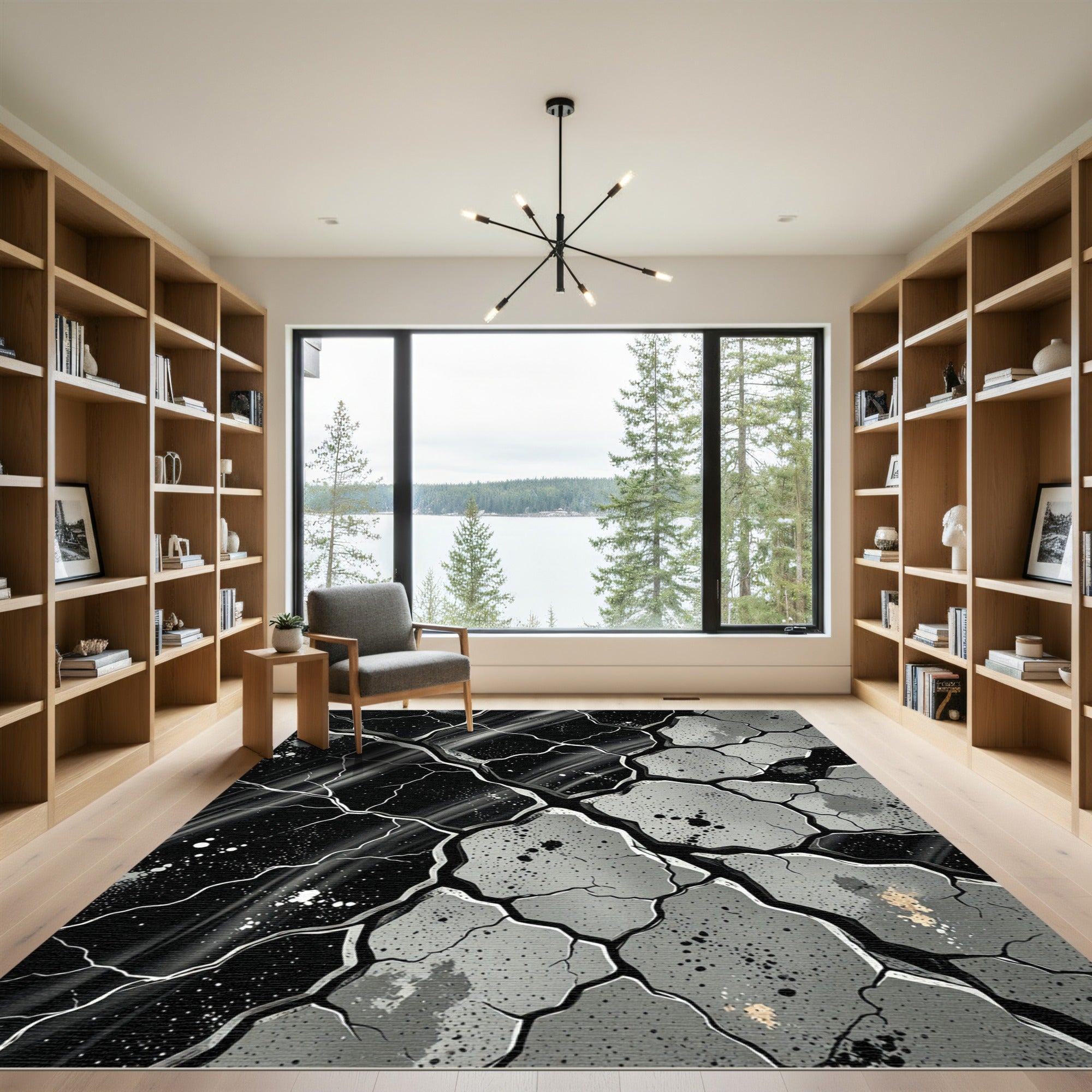 Monochromatic Cracked Geo Fragmentation Rug