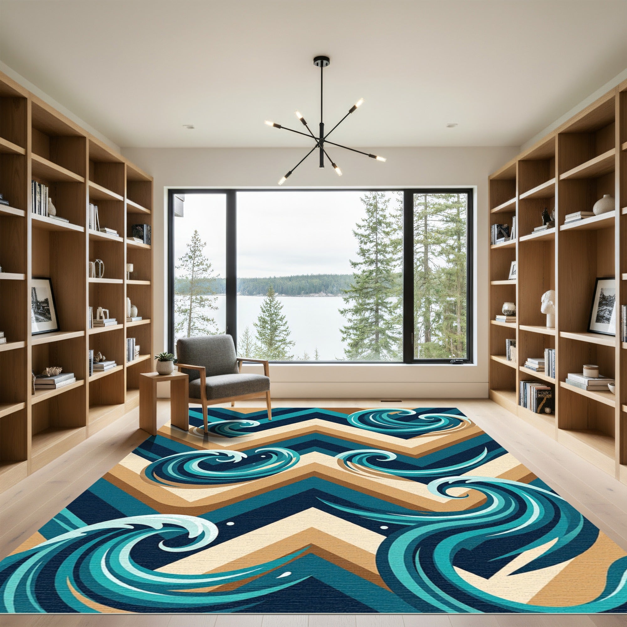 Abstract Chevron Ocean Wave Teal Rug