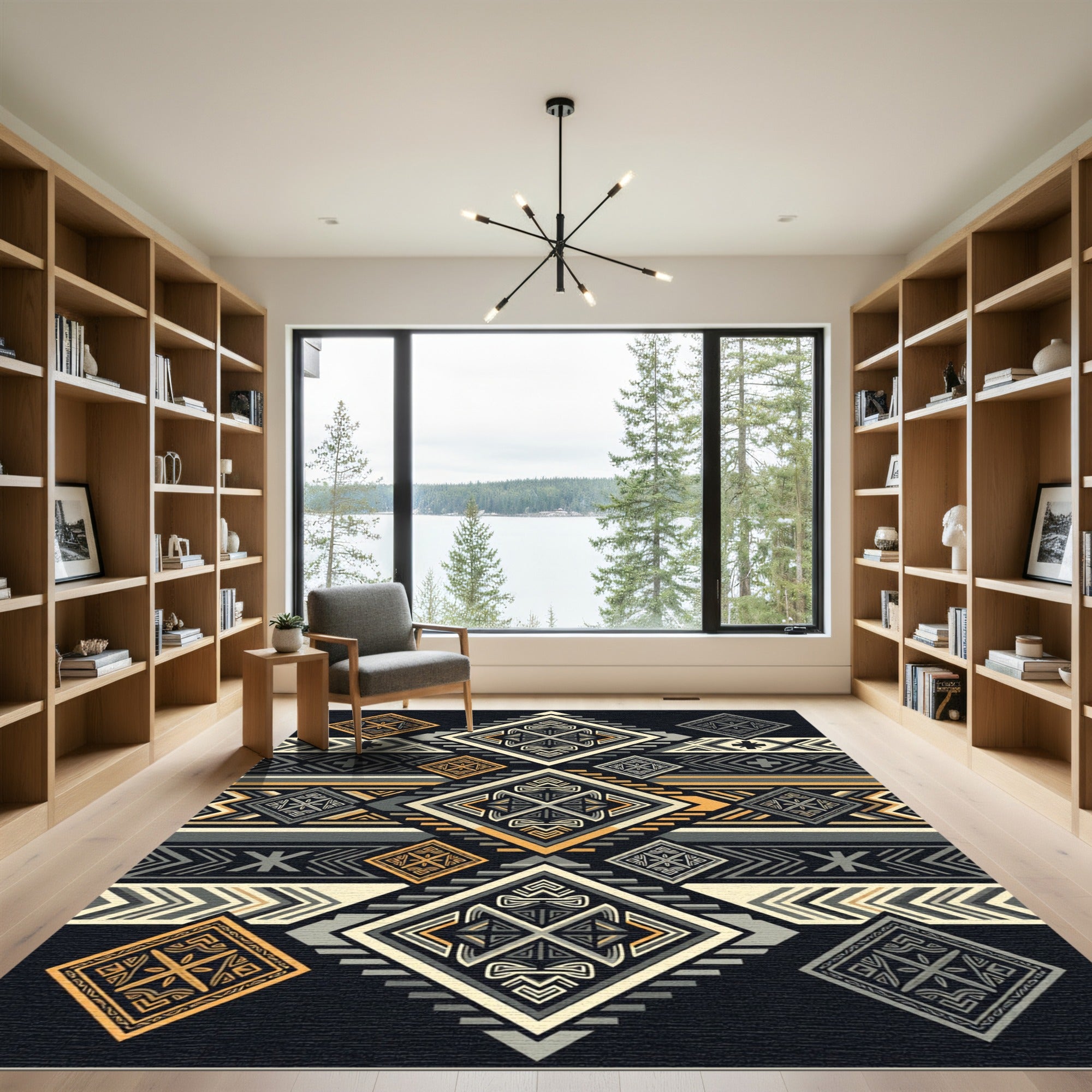 Geometric Golden Grey Aztec Diamond Rug