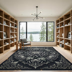 Monochromatic Chrysanthemum Floral Damask Medallion Rug