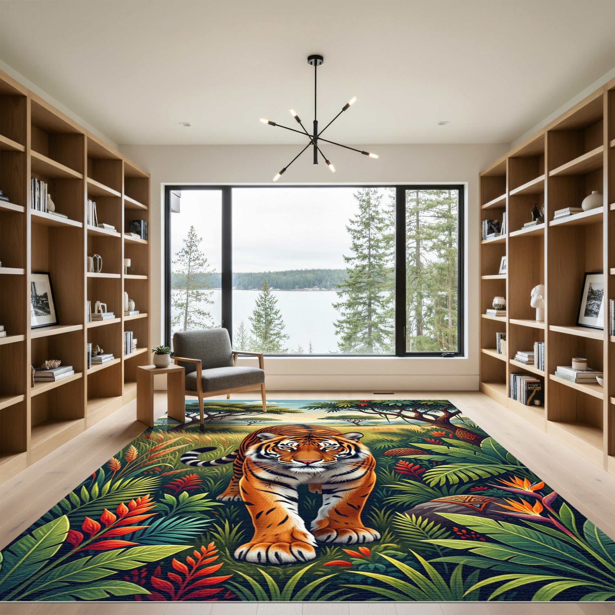 Vibrant Tropical Tiger Jungle Landscape Rug