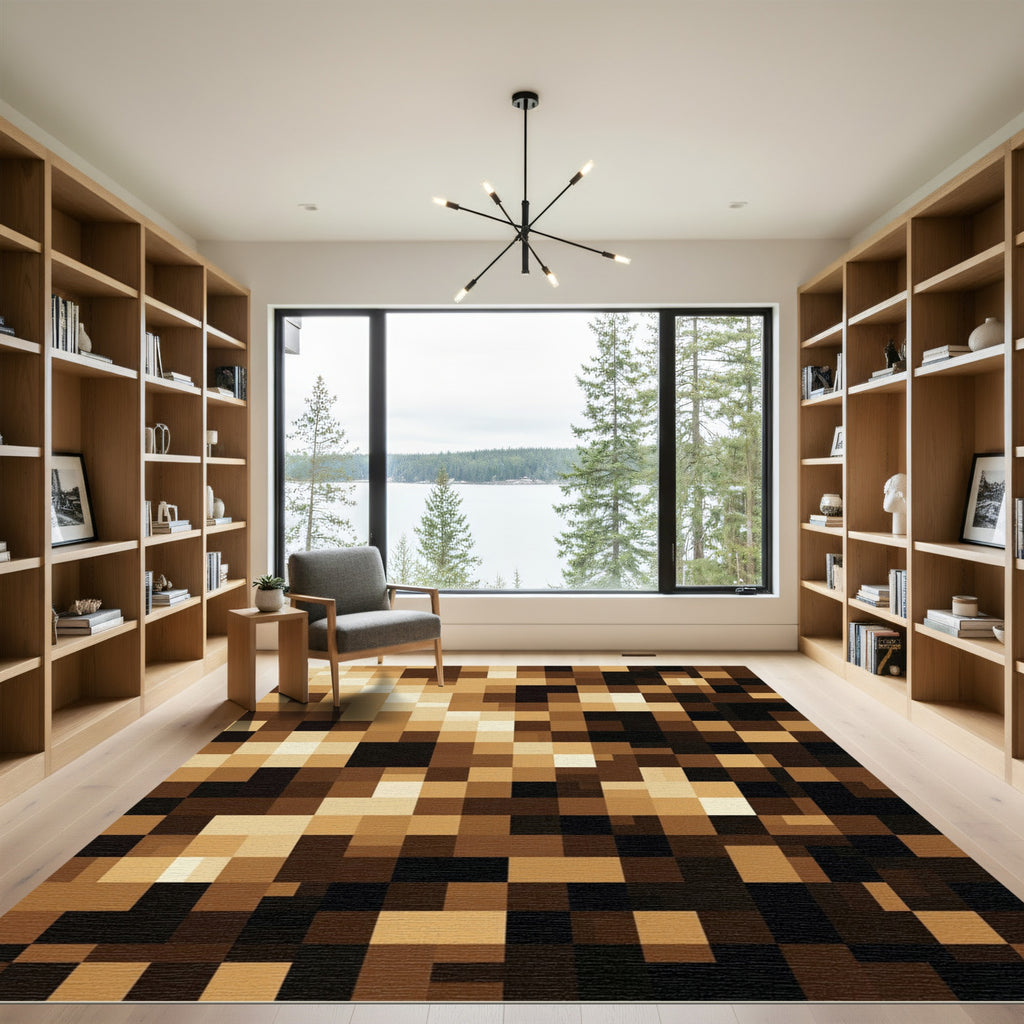 Earth Tones Pixelated Squares Rug