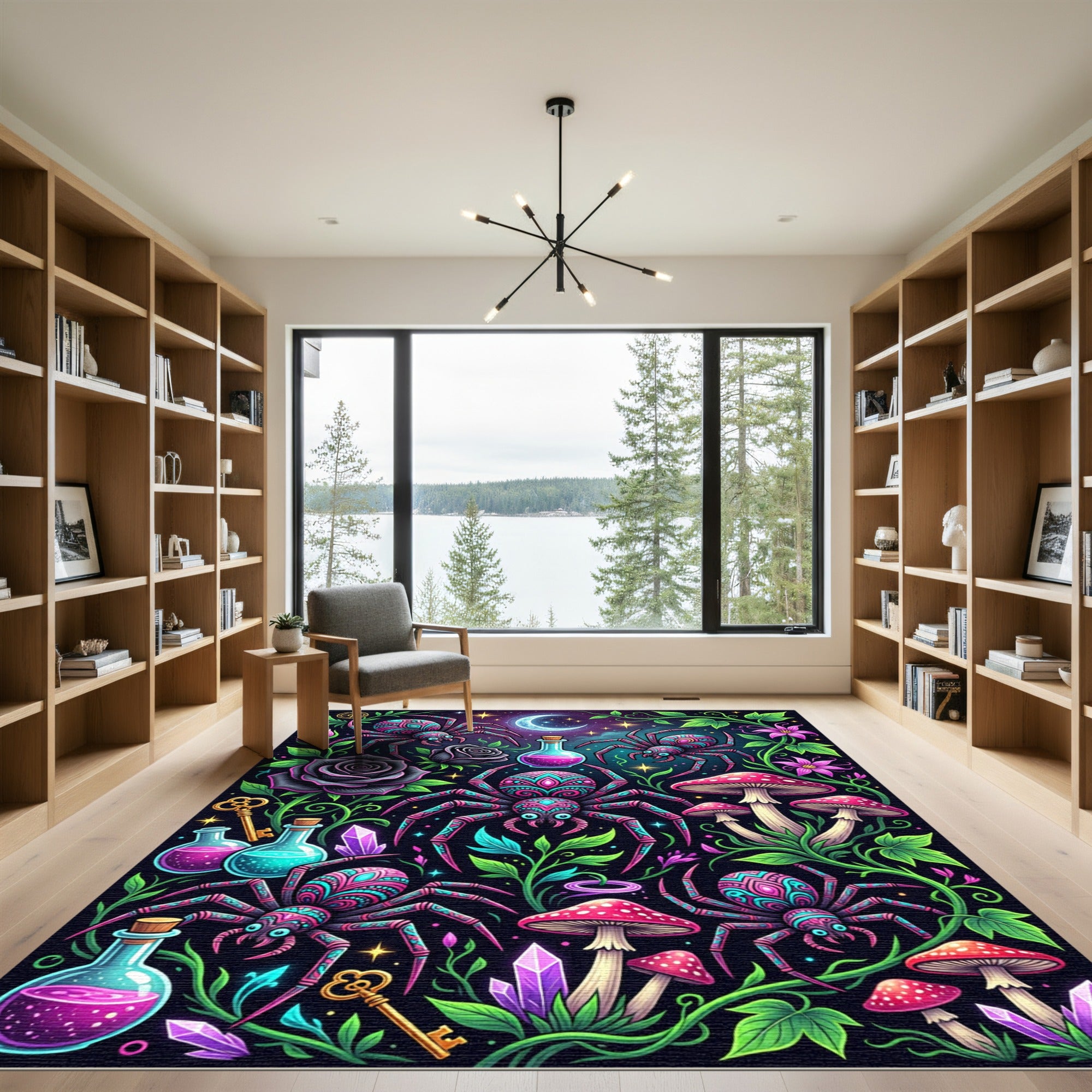 Neon Spider Enchanted Garden Forest Rug