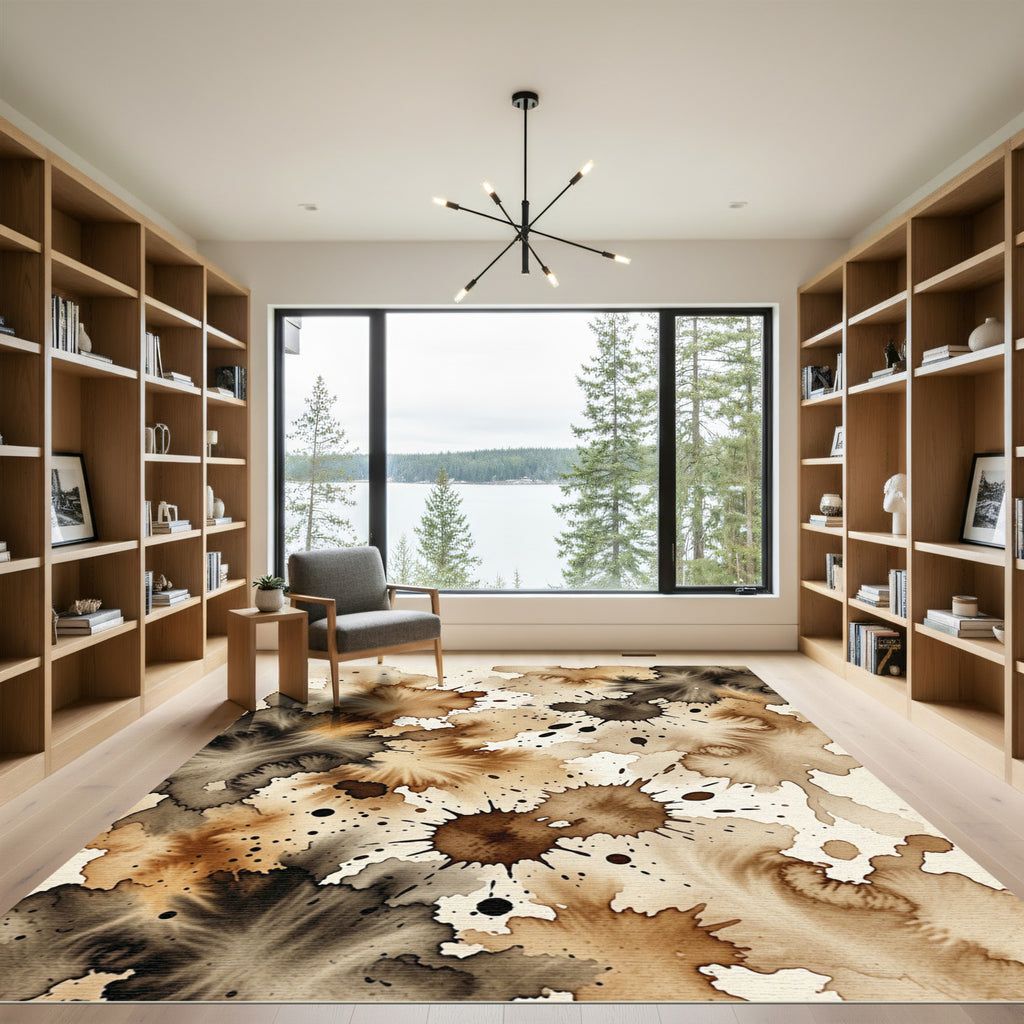 Earthy Brown Splatter Bursting Watercolor Rug