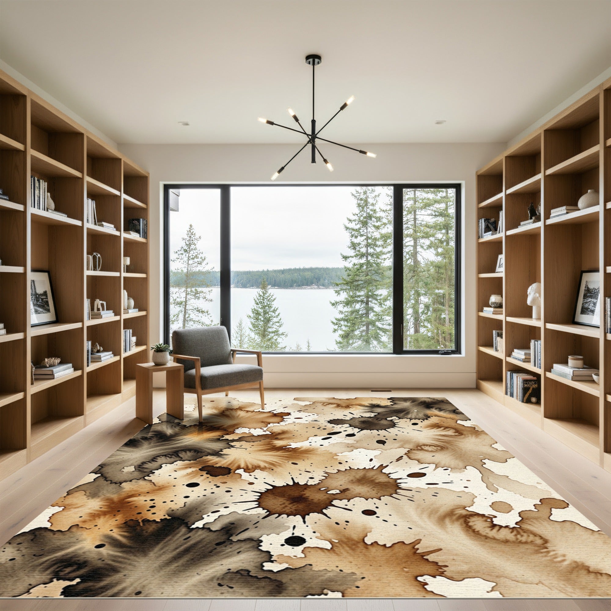 Earthy Brown Splatter Bursting Watercolor Rug