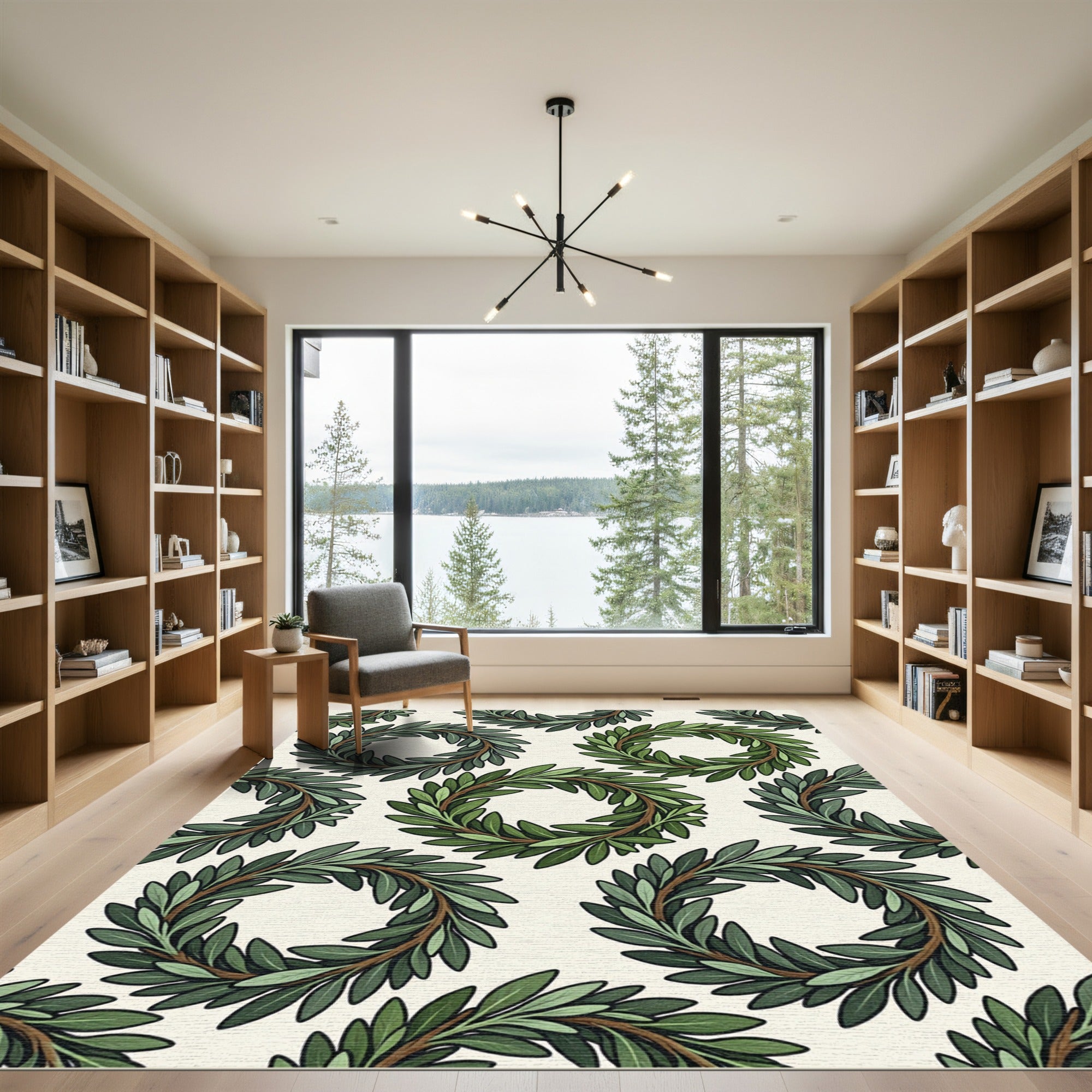 Green Laurel Wreath Repeating Pattern Rug