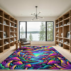 Vibrant Neon Mushroom Fantasy Landscape Rug