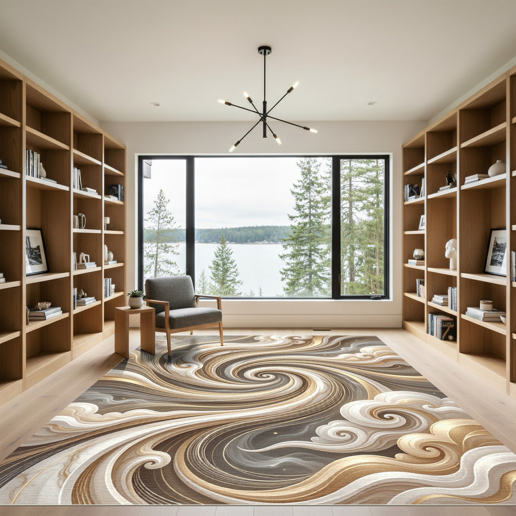 Swirling Marble Gold Cloud Abstract Rug