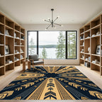 Golden Blue Tribal Sunburst Rug