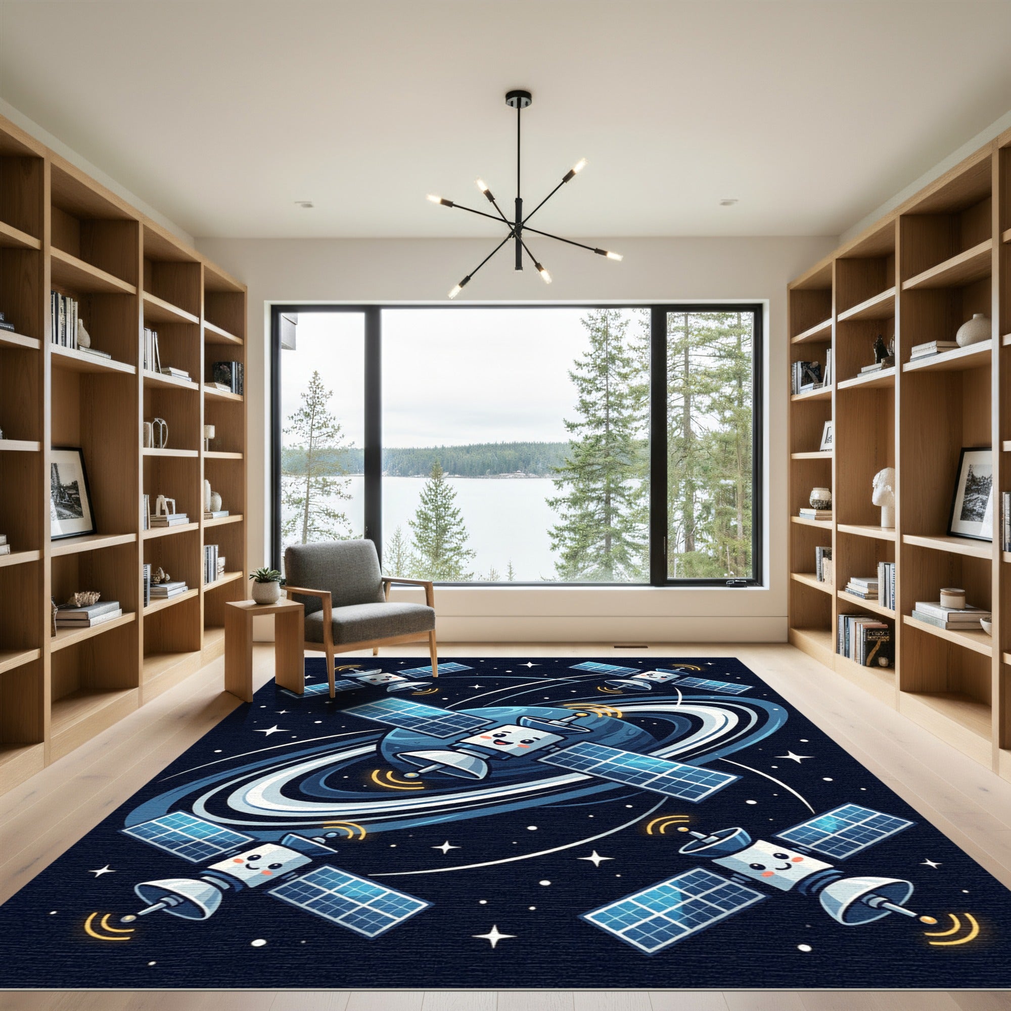Whimsical Cosmic Satellite Planet Space Rug