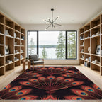 Crimson Peacock Fan Inlay Rug