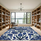 Rich Blue Floral Art Nouveau Rug