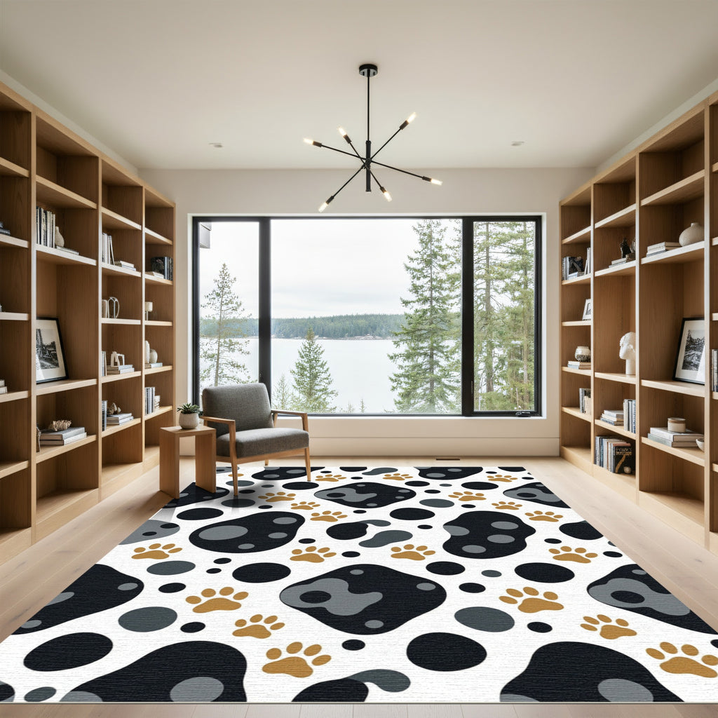 Playful Golden Paw Black Blob Art Rug