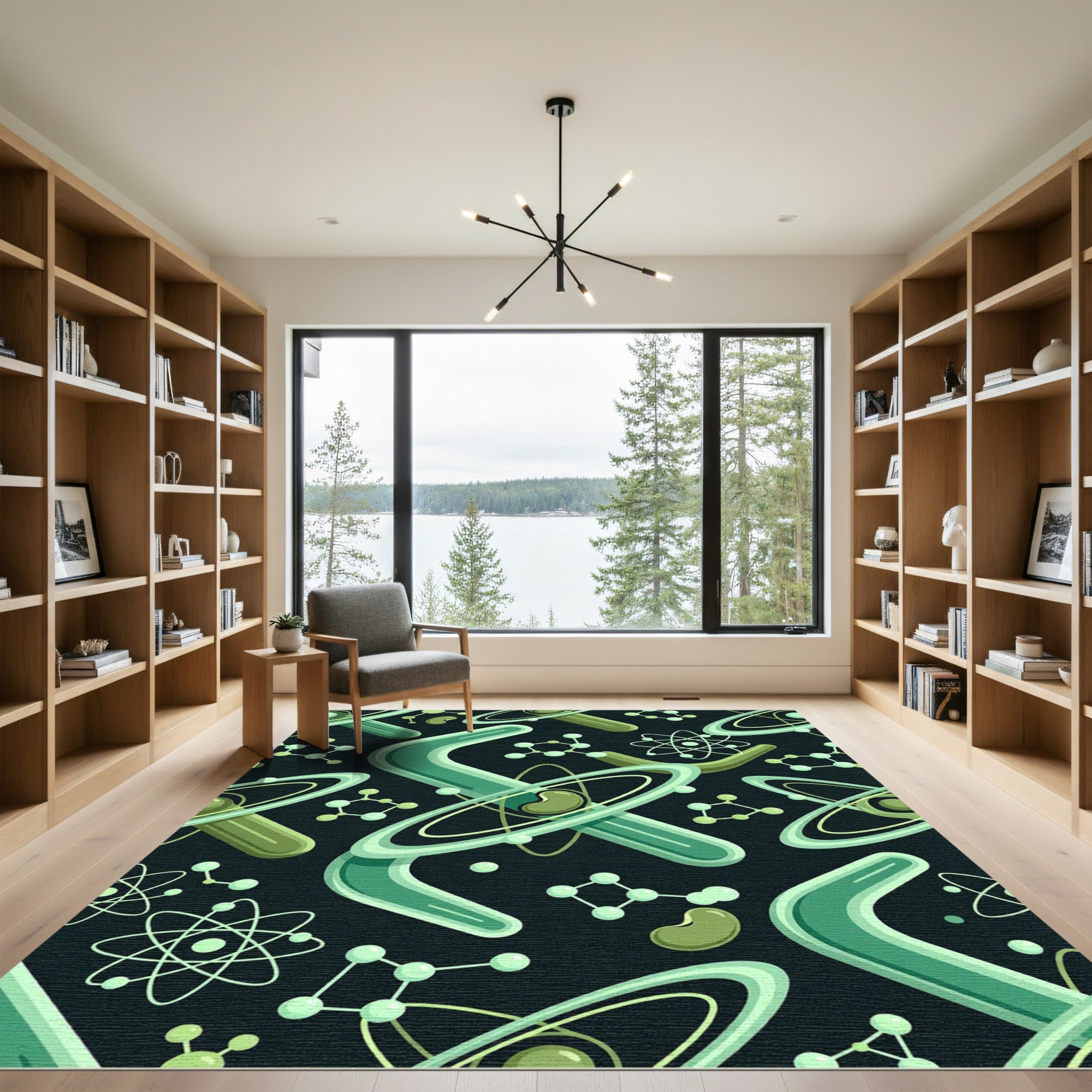 Green Science Abstract Molecular Orbit Rug