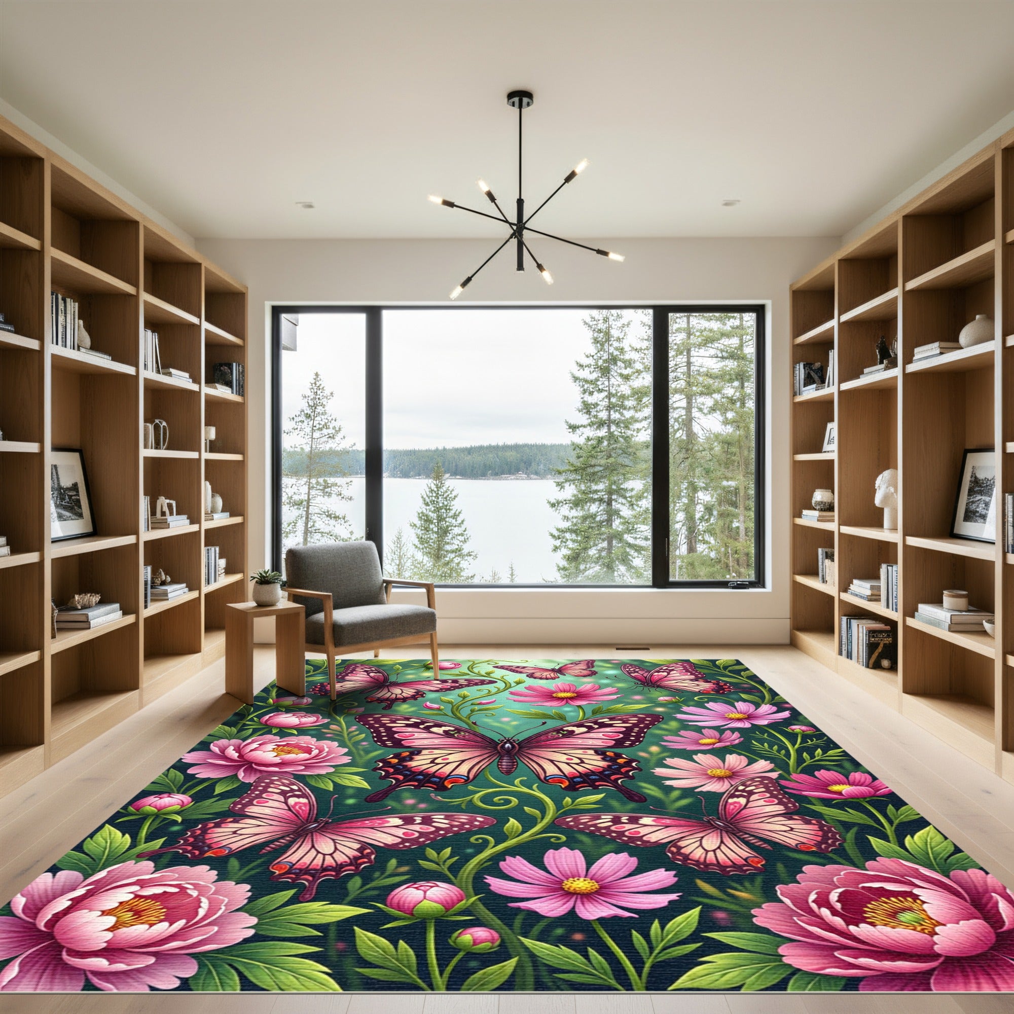 Pink Butterfly Garden Floral Collage Rug