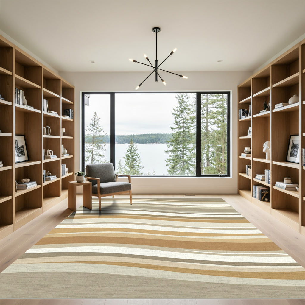 Modern Earthy Wave Abstract Striped Rug