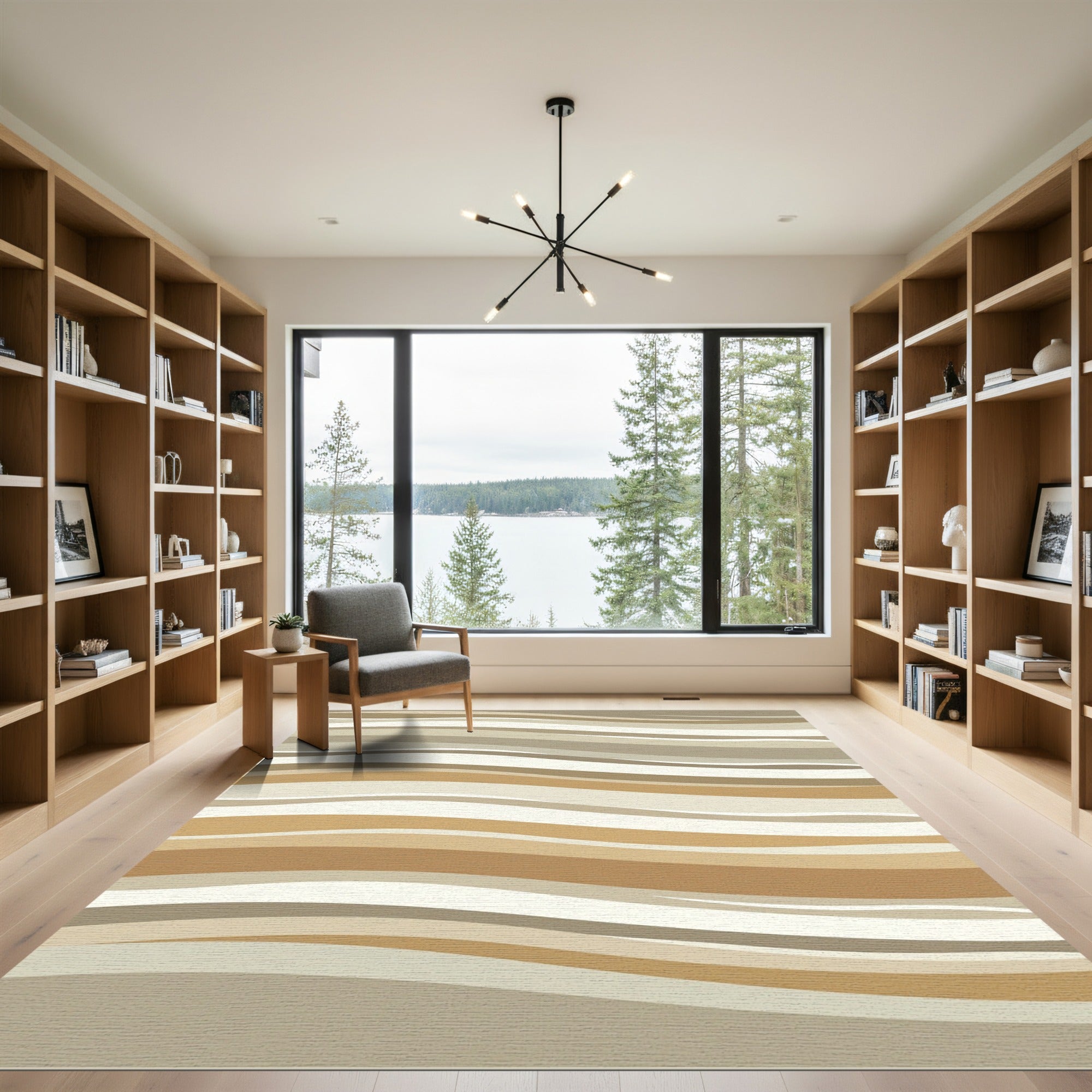 Modern Earthy Wave Abstract Striped Rug