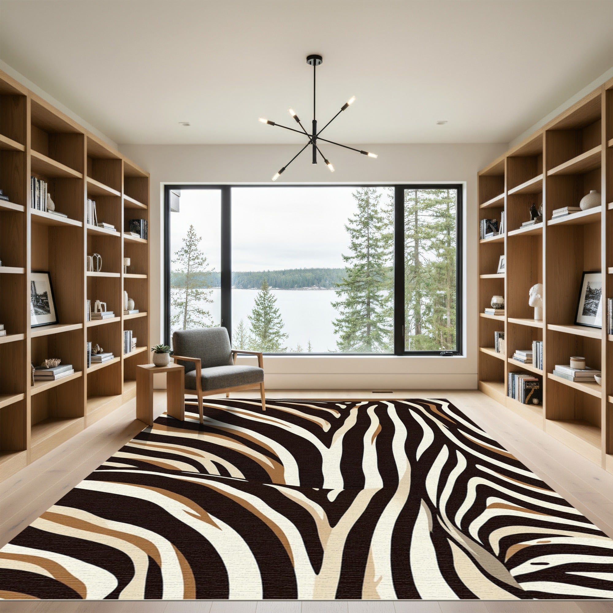 Contemporary Earthy Tone Zebra Stripe Rug