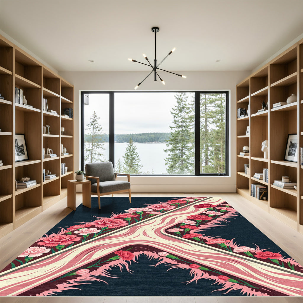 Pink Carnation Floral Wave Rug