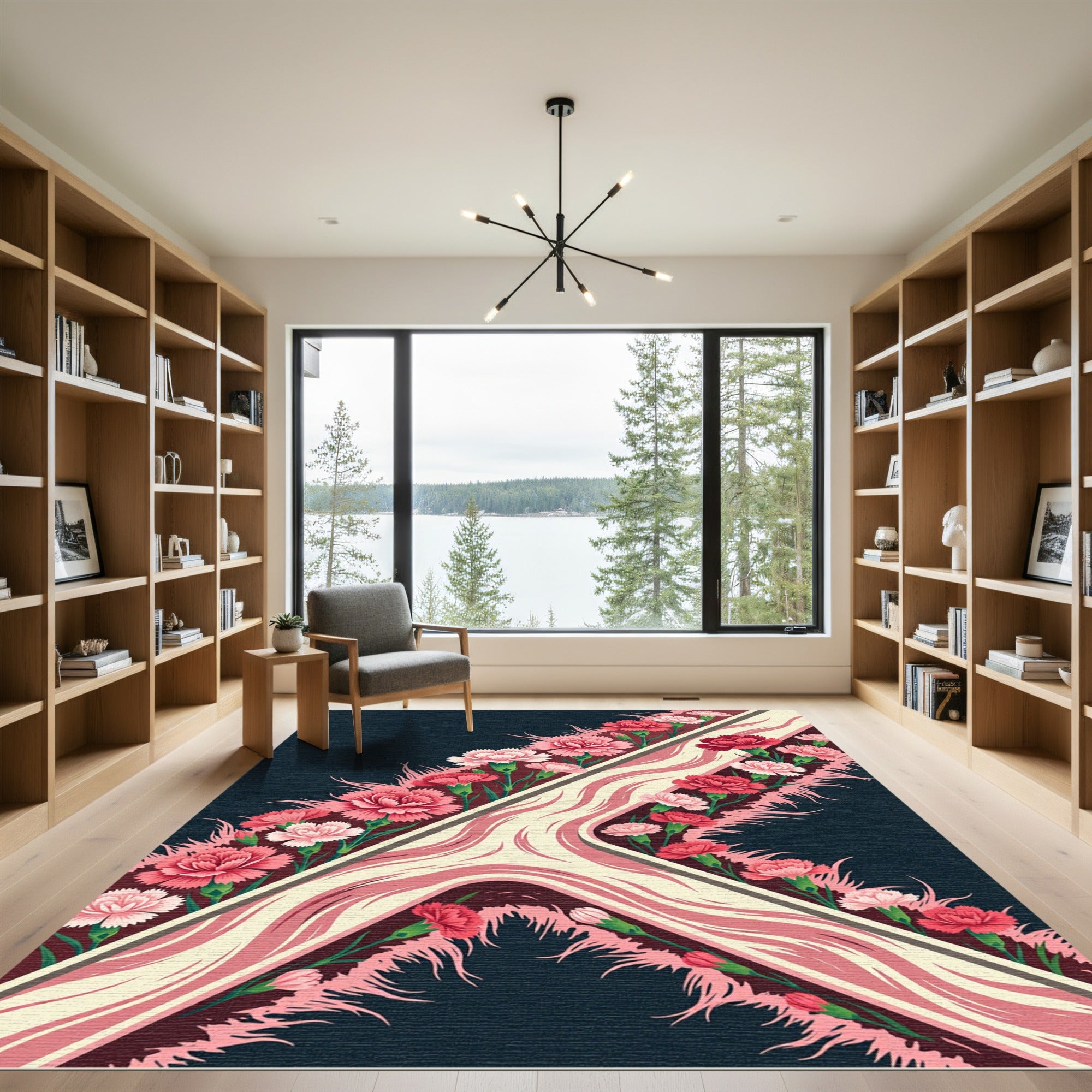 Pink Carnation Floral Wave Rug