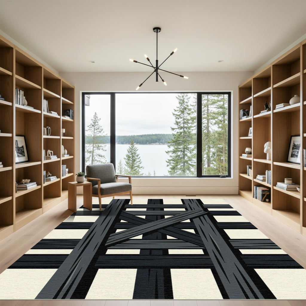 Dark Gray Wooden Cross Hatch Rug