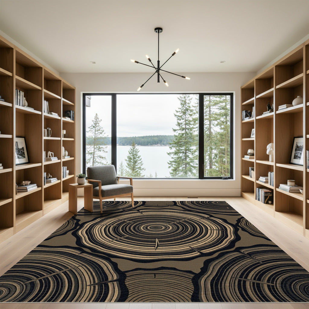 Brown Wood Grain Circles Rug