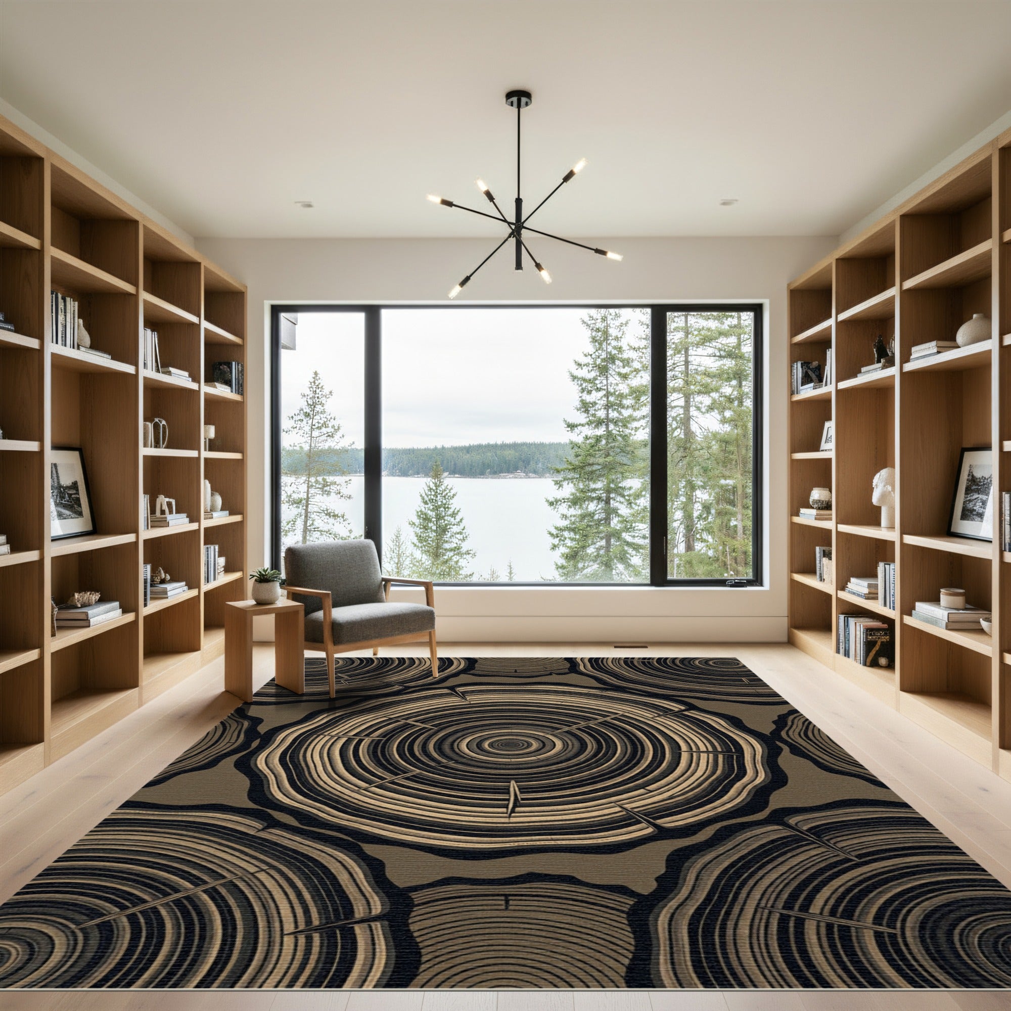 Brown Wood Grain Circles Rug