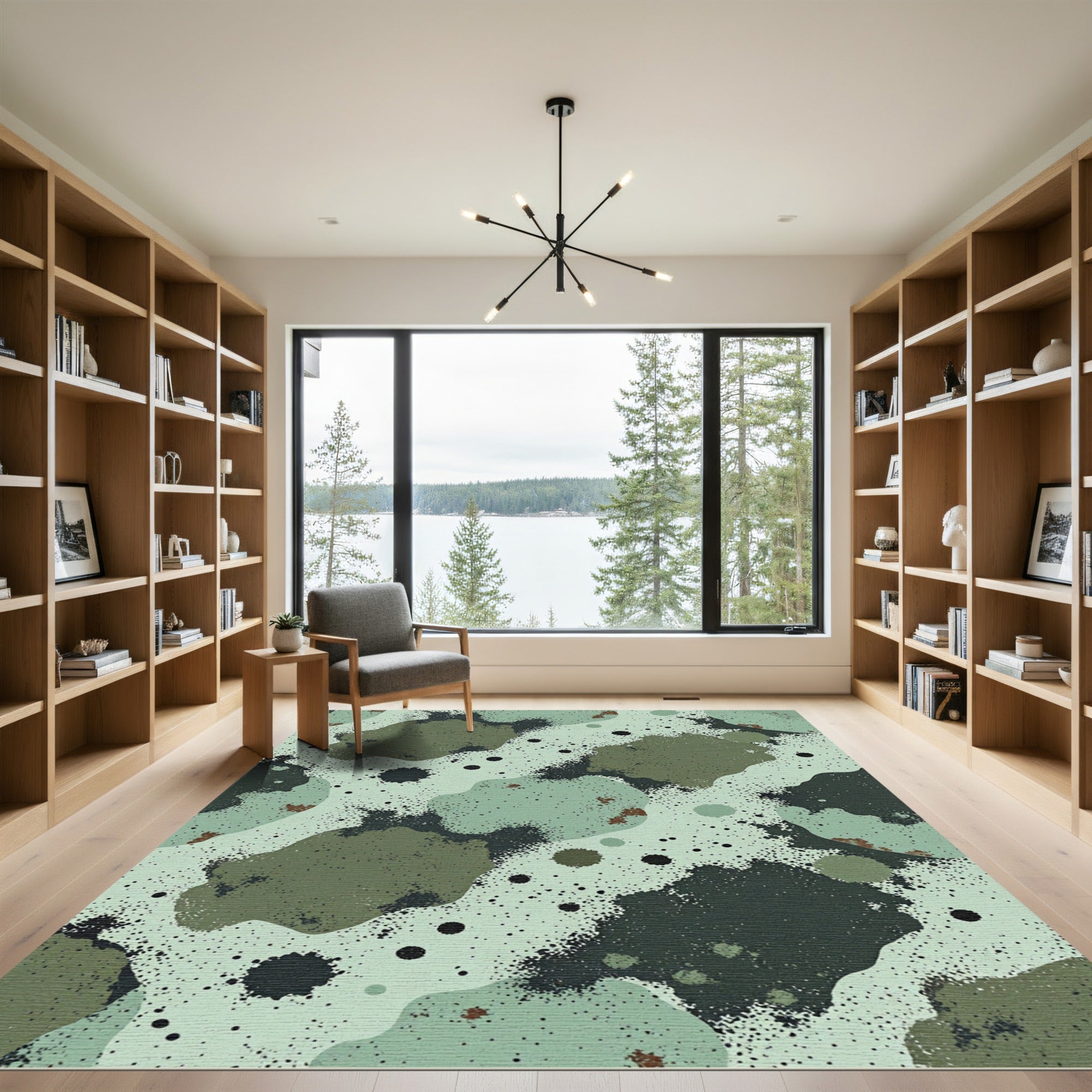 Earthy Green Splatter Organic Forms Rug
