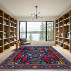 Vibrant Crimson Tree and Bird Garden Rug