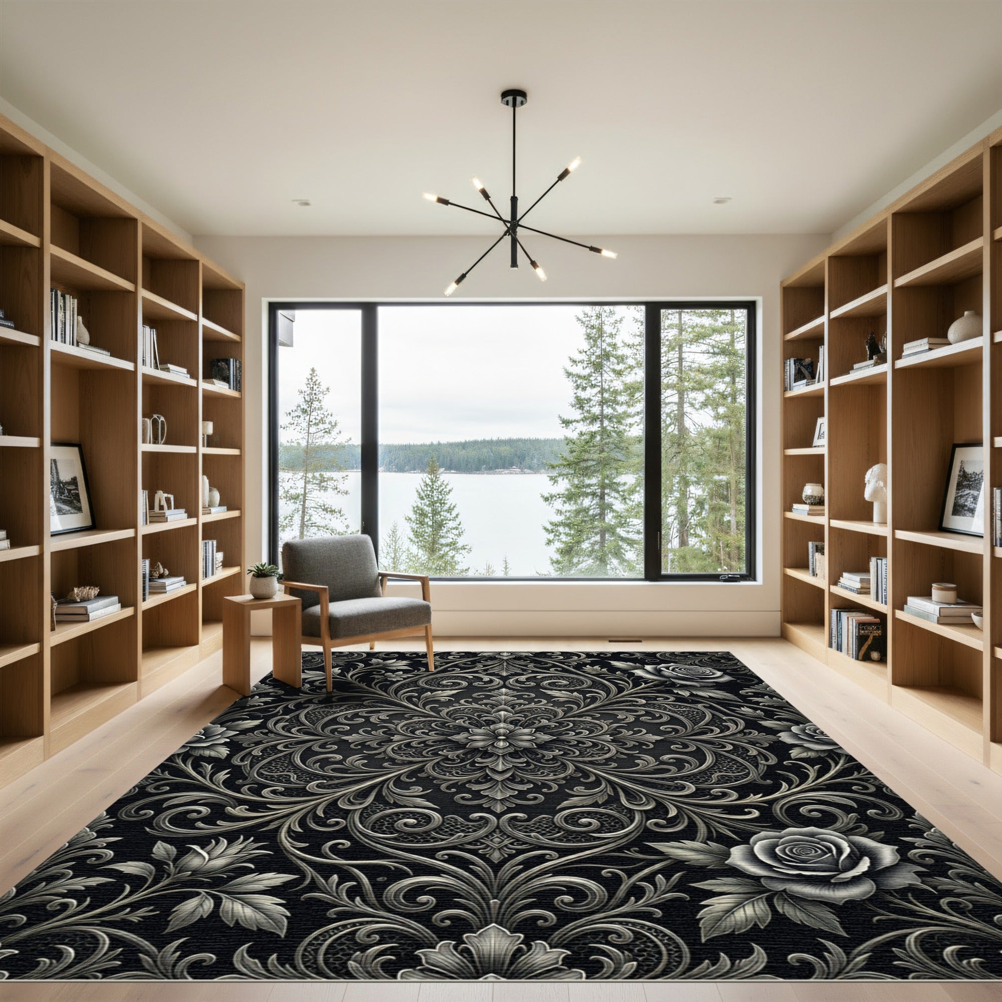 Silver Rose Scrollwork Vintage Medallion Rug