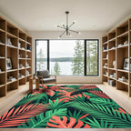 Lush Coral and Verdant Jungle Foliage Rug