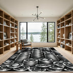 Monochrome Stacked Casino Token Geometric Rug