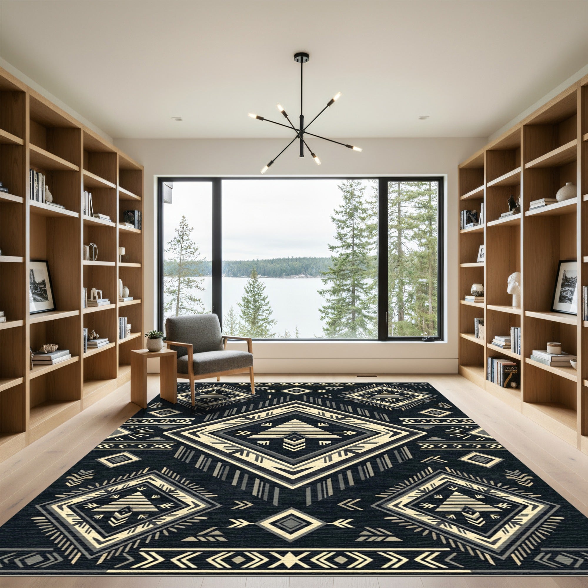Geometric Black and Cream Tribal Diamond Rug