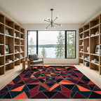 Geometric Crimson and Burnt Orange Mosaic Rug