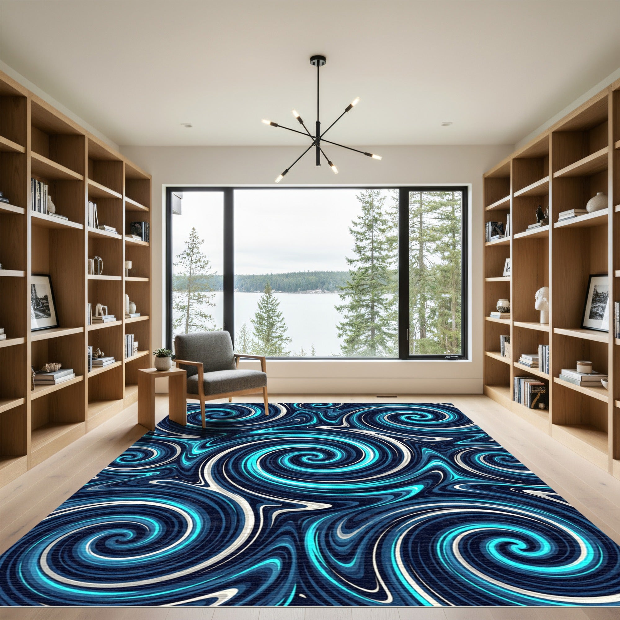 Deep Blue Swirling Marble Rug