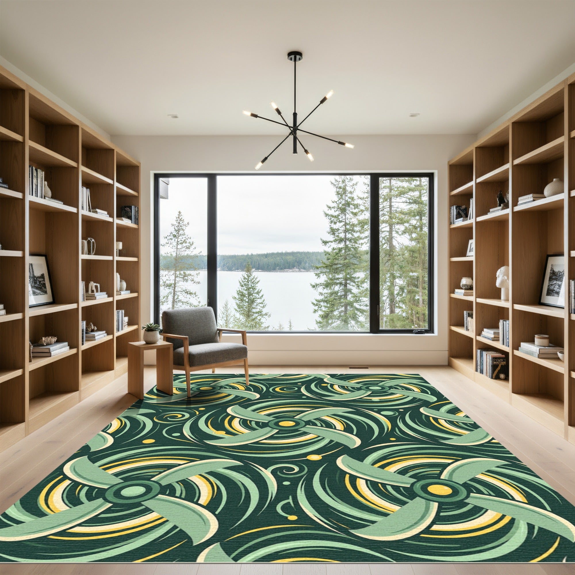 Mint Green Abstract Propeller Swirl Rug