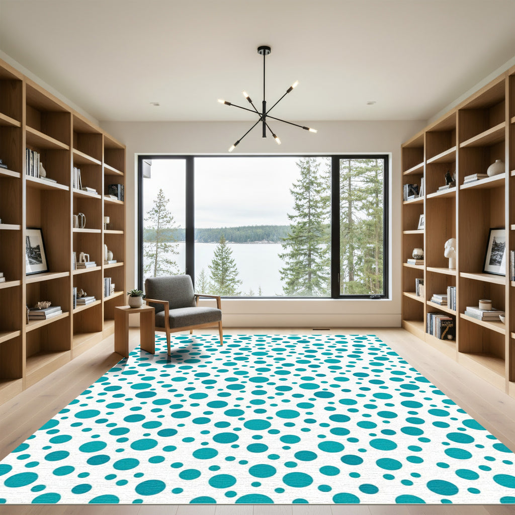 Turquoise Circles on White Ground Rug