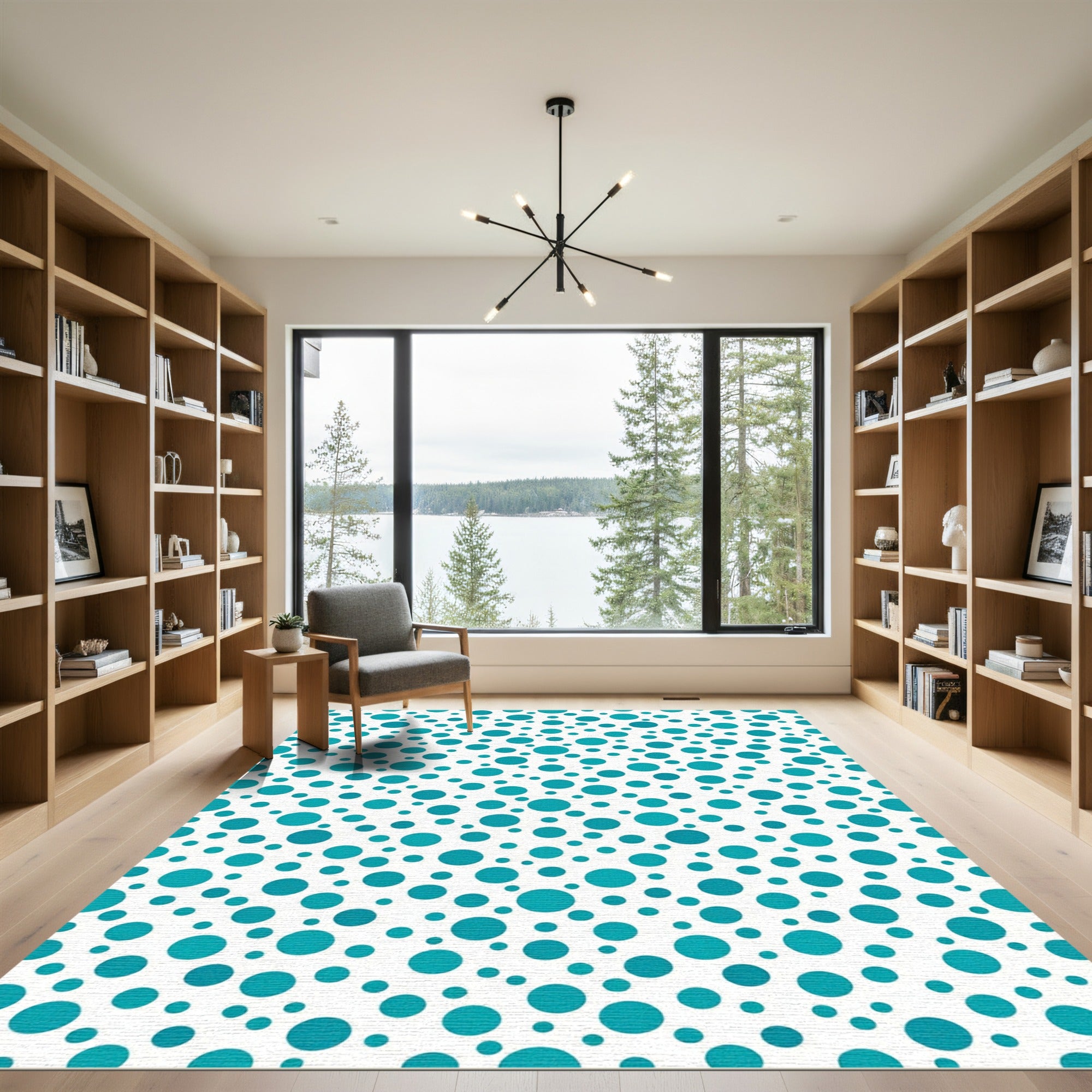 Turquoise Circles on White Ground Rug