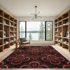 Modern Crimson Black Interlocking Floral Rug