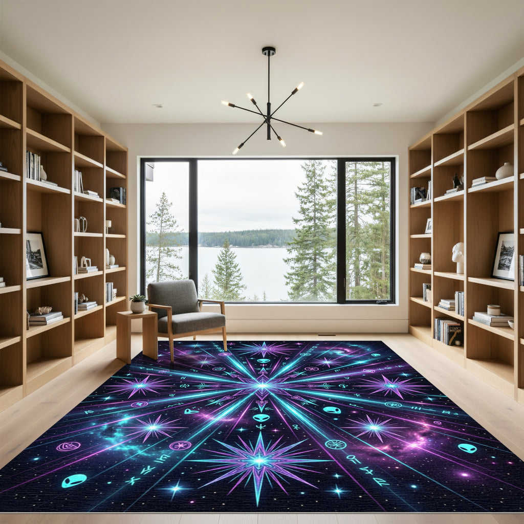Cosmic Neon Alien Starry Galaxy Rug