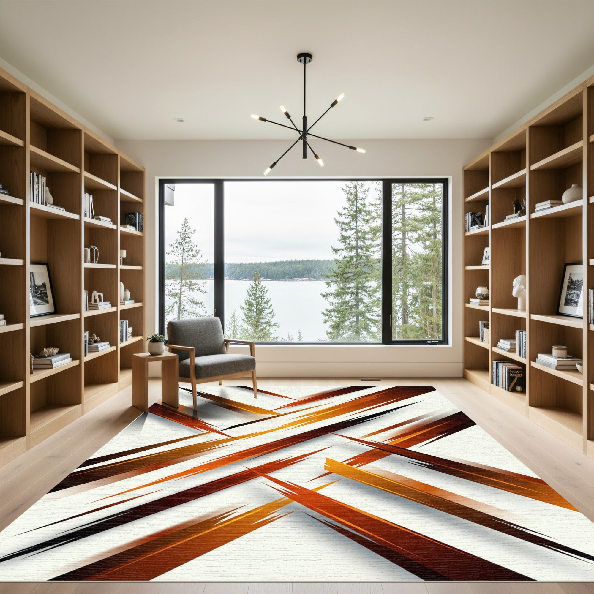 Modern Burnt Orange Abstract Diagonal Stripe Rug