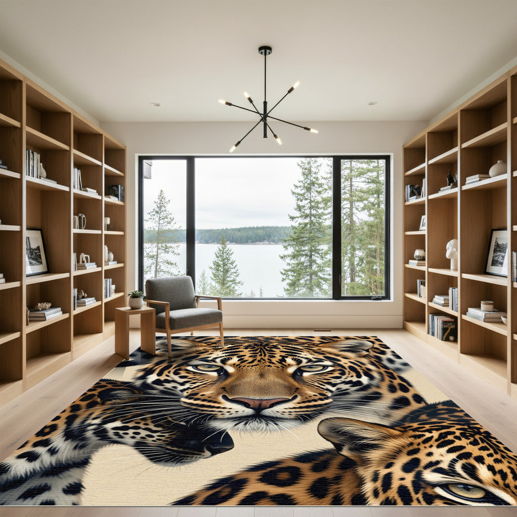 Golden Leopard Spotted Realistic Portrait Rug