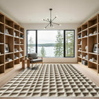 Cream Geometric Grid Textured Rug