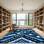 Blue Geometric Chevron Ikat Diamond Rug