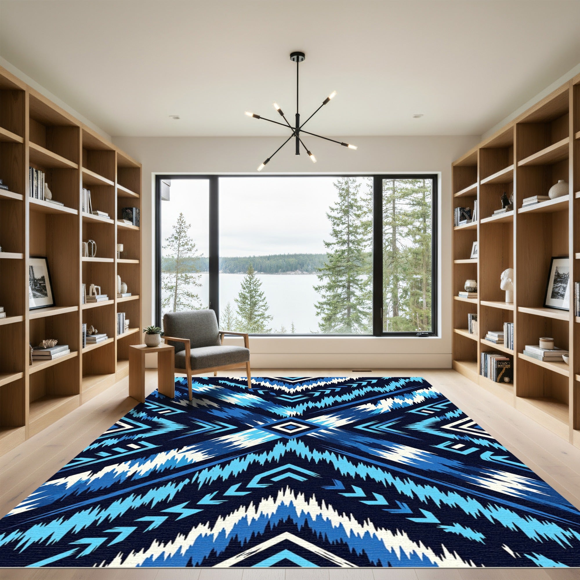 Blue Geometric Chevron Ikat Diamond Rug