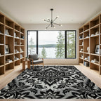 Black and White Floral Damask Swirls Rug